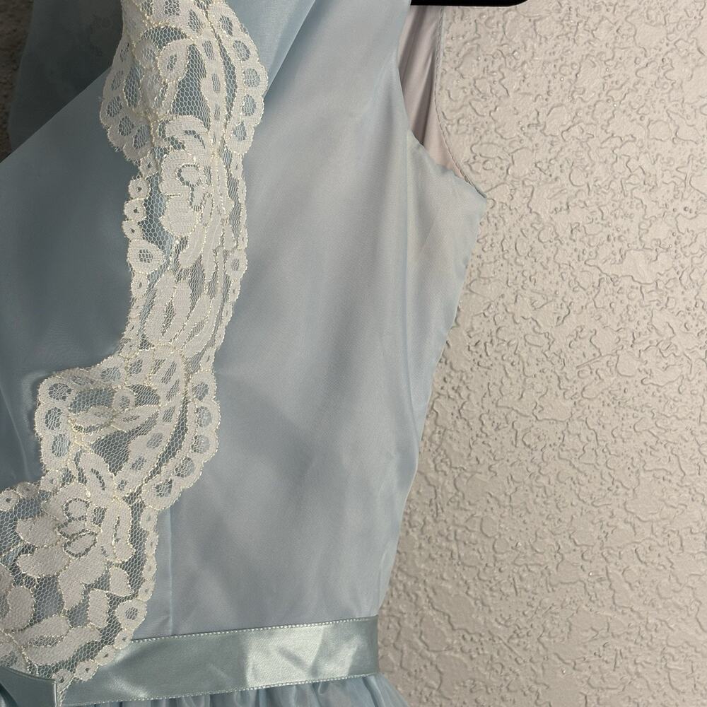 Vintage 70s Prairie Maxi Dress Gown Chiffon Lace Ruffles Light Blue Size XS - Picture 9 of 12